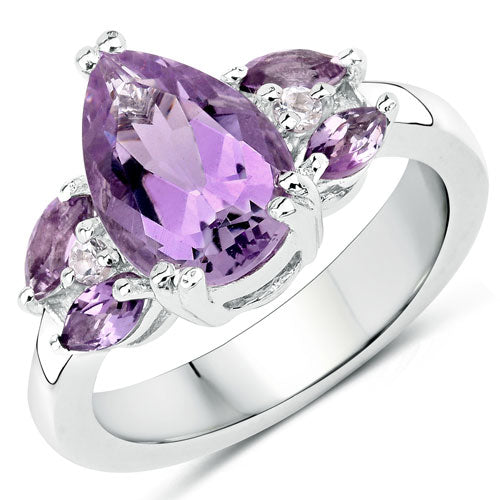 "3.20 Carat Genuine Pink Amethyst, Amethyst and White Topaz .925 Sterling Silver Ring