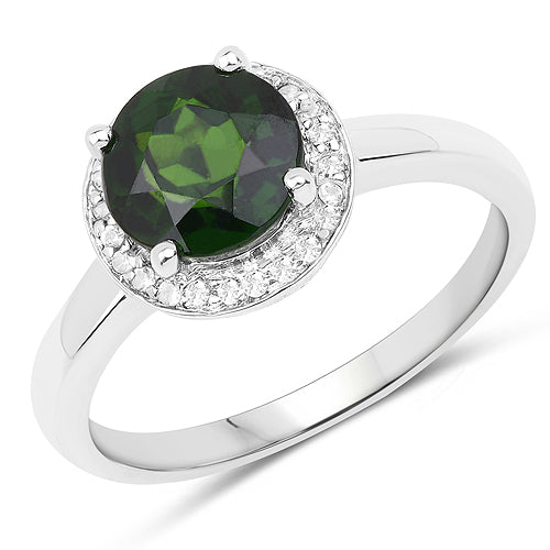 1.92 Carat Genuine Chrome Diopside and White Topaz .925 Sterling Silver Ring