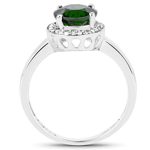 1.92 Carat Genuine Chrome Diopside and White Topaz .925 Sterling Silver Ring