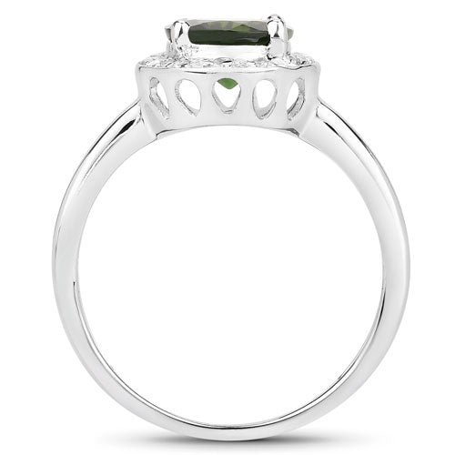 1.90 Carat Genuine Chrome Diopside and White Topaz .925 Sterling Silver Ring