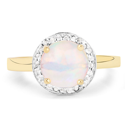 0.95 Carat Genuine Ethiopian Opal and White Topaz .925 Sterling Silver Ring