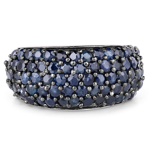 3.28 Carat Genuine Blue Sapphire and White Topaz .925 Sterling Silver Ring