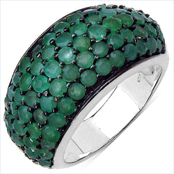 2.90 Carat Genuine Emerald & White Diamond .925 Sterling Silver Ring