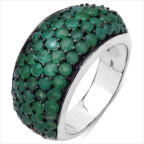 2.90 Carat Genuine Emerald & White Diamond .925 Sterling Silver Ring