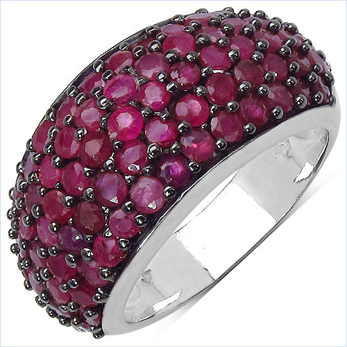 3.58 Carat Genuine Ruby & White Diamond .925 Sterling Silver Ring