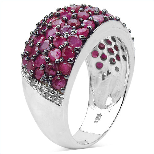 3.58 Carat Genuine Ruby & White Diamond .925 Sterling Silver Ring