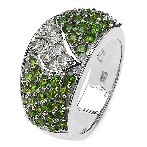 2.44 Carat Genuine Chrome Diopside & White Topaz .925 Sterling Silver Ring