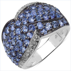2.50 Carat Genuine Tanzanite & White Topaz .925 Sterling Silver Ring