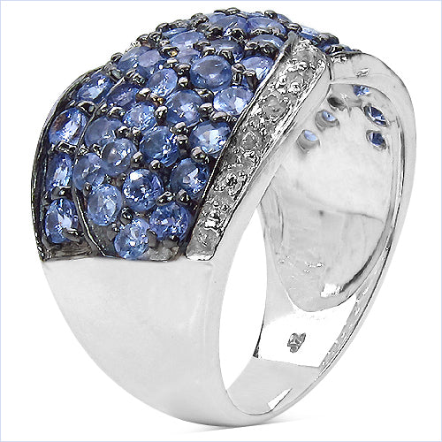 2.50 Carat Genuine Tanzanite & White Topaz .925 Sterling Silver Ring