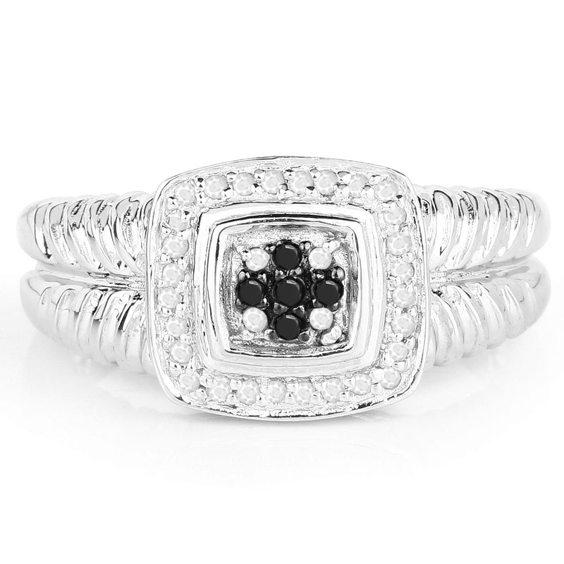 0.19 Carat Genuine Black Diamond and White Diamond .925 Sterling Silver Ring