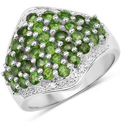 2.41 Carat Genuine Chrome Diopside and White Topaz .925 Sterling Silver Ring