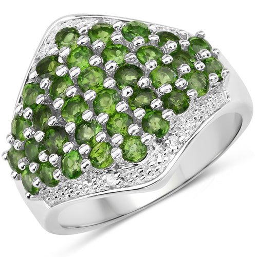 2.41 Carat Genuine Chrome Diopside and White Topaz .925 Sterling Silver Ring