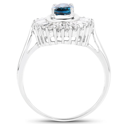 2.34 Carat Genuine London Blue Topaz & White Topaz .925 Sterling Silver Ring
