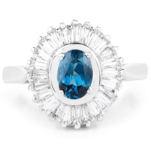 2.34 Carat Genuine London Blue Topaz & White Topaz .925 Sterling Silver Ring