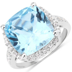7.18 Carat Genuine Blue Topaz and White Topaz .925 Sterling Silver Ring