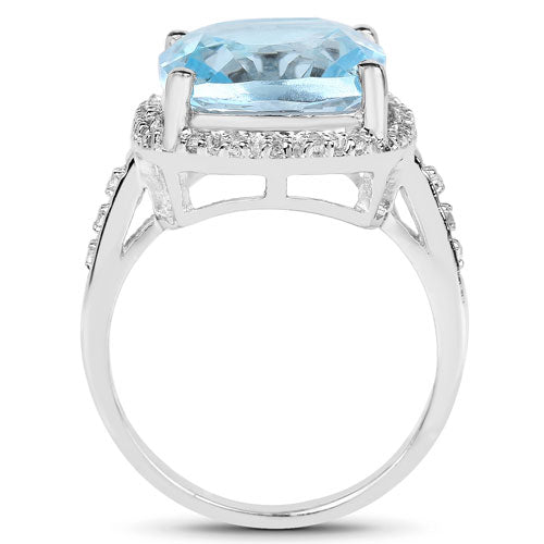 7.18 Carat Genuine Blue Topaz and White Topaz .925 Sterling Silver Ring