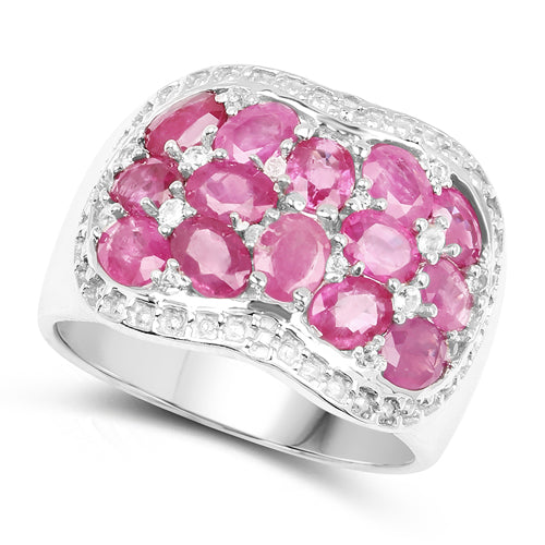 3.04 Carat Genuine Ruby & White Topaz .925 Sterling Silver Ring