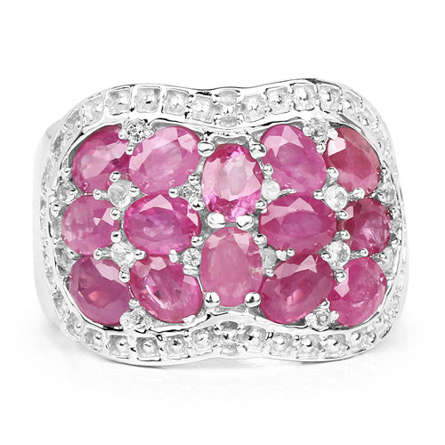 3.04 Carat Genuine Ruby & White Topaz .925 Sterling Silver Ring
