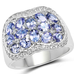 2.62 Carat Genuine Tanzanite and White Topaz .925 Sterling Silver Ring