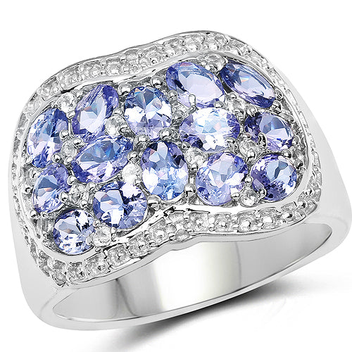2.62 Carat Genuine Tanzanite and White Topaz .925 Sterling Silver Ring