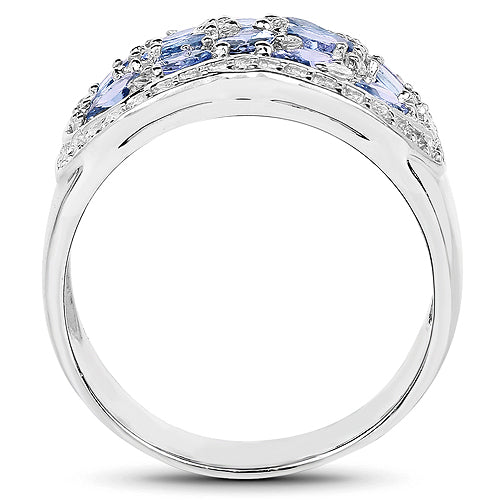 2.62 Carat Genuine Tanzanite and White Topaz .925 Sterling Silver Ring