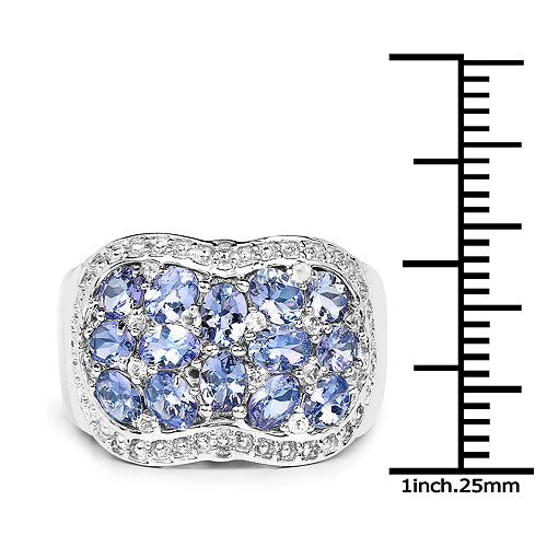 2.62 Carat Genuine Tanzanite and White Topaz .925 Sterling Silver Ring