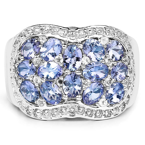 2.62 Carat Genuine Tanzanite and White Topaz .925 Sterling Silver Ring