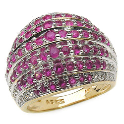 14K Yellow Gold Plated 2.94 Carat Genuine Ruby & White Topaz .925 Sterling Silver Ring