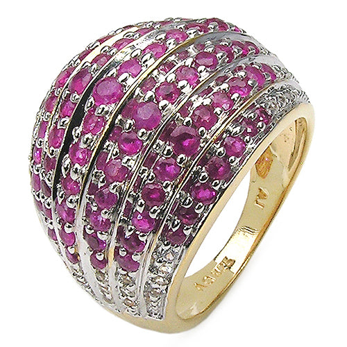 14K Yellow Gold Plated 2.94 Carat Genuine Ruby & White Topaz .925 Sterling Silver Ring