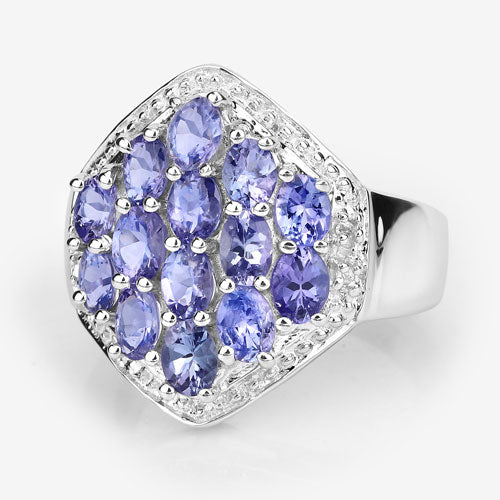 2.41 Carat Genuine Tanzanite and White Topaz .925 Sterling Silver Ring