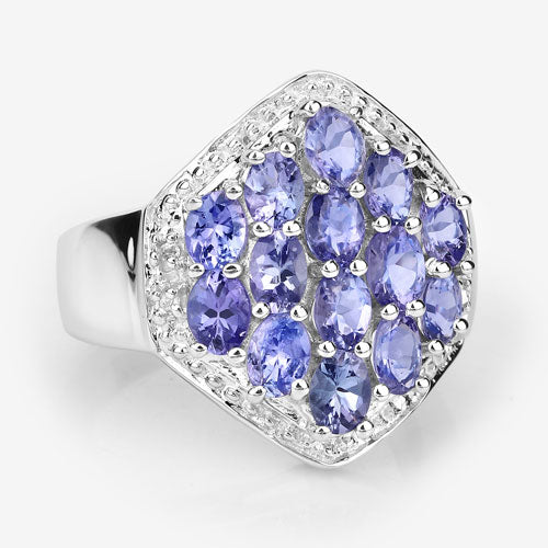2.41 Carat Genuine Tanzanite and White Topaz .925 Sterling Silver Ring