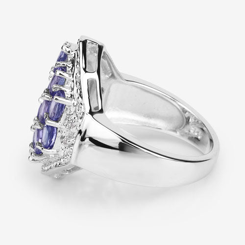 2.41 Carat Genuine Tanzanite and White Topaz .925 Sterling Silver Ring