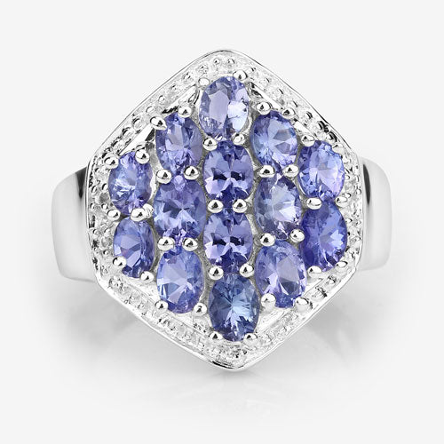 2.41 Carat Genuine Tanzanite and White Topaz .925 Sterling Silver Ring