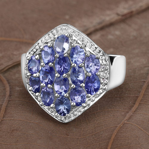 2.41 Carat Genuine Tanzanite and White Topaz .925 Sterling Silver Ring