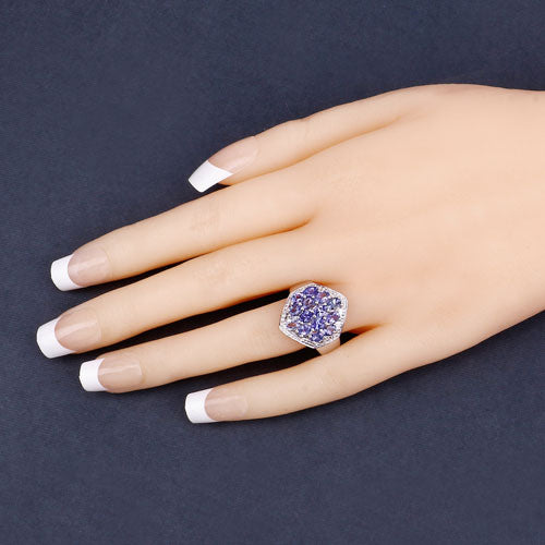 2.41 Carat Genuine Tanzanite and White Topaz .925 Sterling Silver Ring