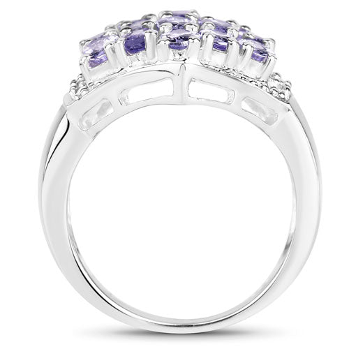 2.41 Carat Genuine Tanzanite and White Topaz .925 Sterling Silver Ring