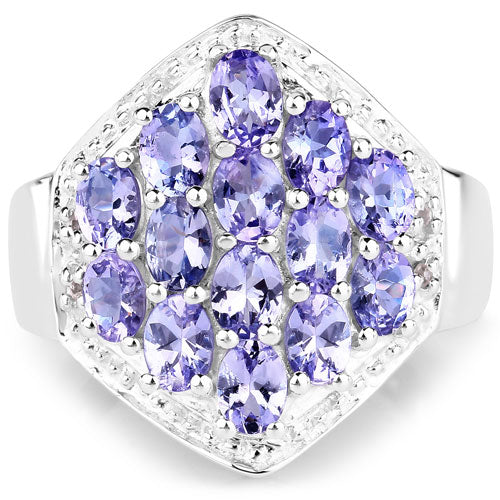 2.41 Carat Genuine Tanzanite and White Topaz .925 Sterling Silver Ring
