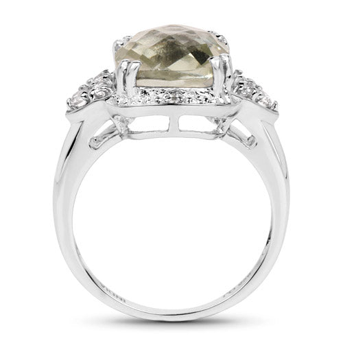 3.58 Carat Genuine Green Amethyst and White Topaz .925 Sterling Silver Ring