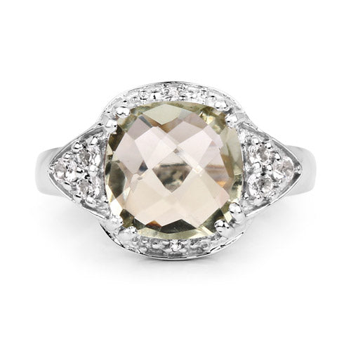 3.58 Carat Genuine Green Amethyst and White Topaz .925 Sterling Silver Ring