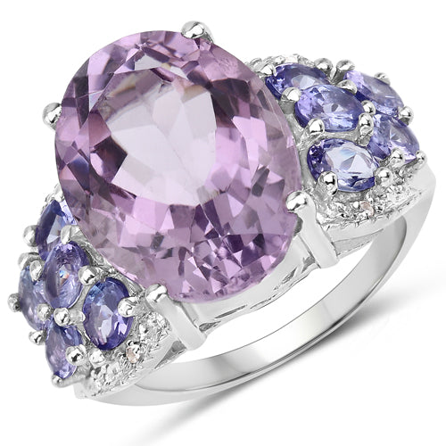 6.62 Carat Genuine Amethyst, Tanzanite and White Topaz .925 Sterling Silver Ring