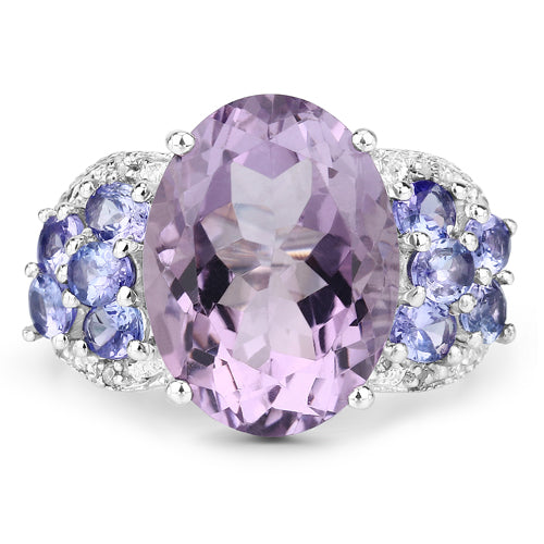6.62 Carat Genuine Amethyst, Tanzanite and White Topaz .925 Sterling Silver Ring