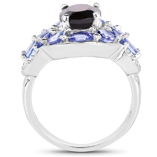4.20 Carat Genuine Garnet, Tanzanite & White Topaz .925 Sterling Silver Ring