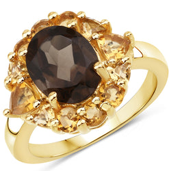 14K Yellow Gold Plated 4.50 Carat Genuine Smoky Quartz & Citrine Brass Ring