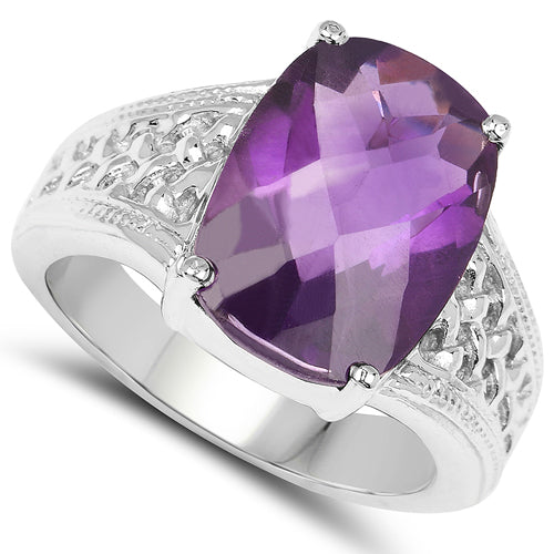 6.50 Carat Genuine Amethyst .925 Sterling Silver Ring