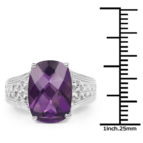 6.50 Carat Genuine Amethyst .925 Sterling Silver Ring