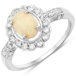 0.96 Carat Genuine Ethiopian Opal and White Topaz .925 Sterling Silver Ring