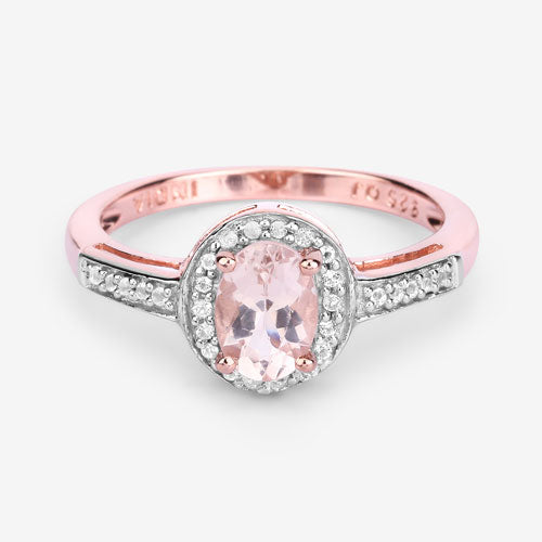 0.81 Carat Genuine Morganite and White Topaz .925 Sterling Silver Ring