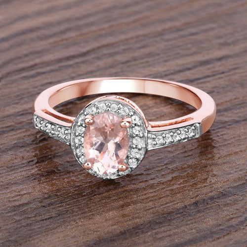 0.81 Carat Genuine Morganite and White Topaz .925 Sterling Silver Ring