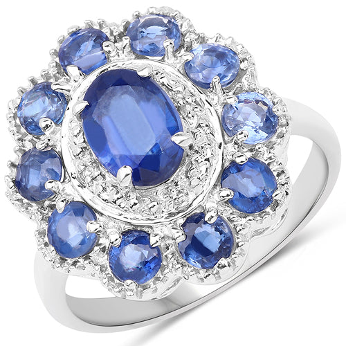 2.47 Carat Genuine Kyanite & White Topaz .925 Sterling Silver Ring