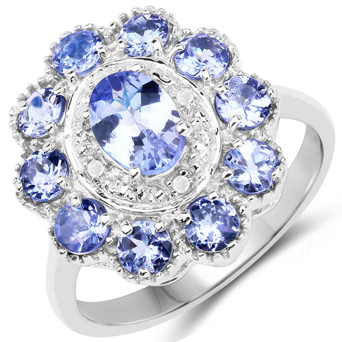 1.77 Carat Genuine Tanzanite and White Topaz .925 Sterling Silver Ring